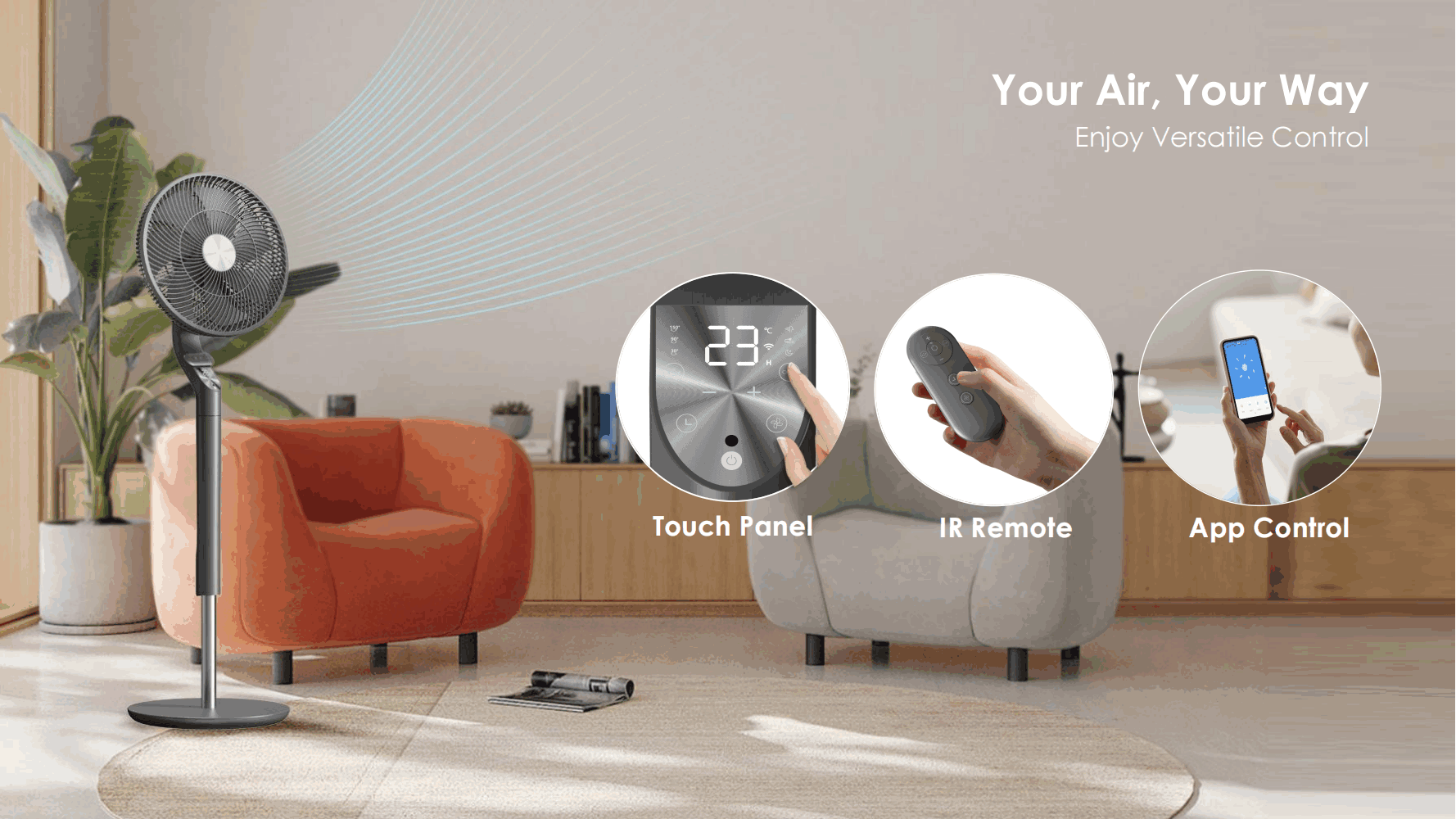 Comefresh 14 inch Standing Fan BLDC Floor Fan Oscillating Fan with Touch Screen Remote APP AP-F1420RS
