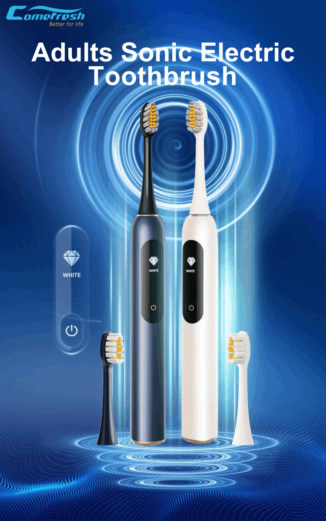 Comefresh Adults Sonic Electric Toothbrush Ultrasonic Toothbrush with Pressure Sensor 36000VPM 4 Modes IPX7 Waterproof AP-TA52