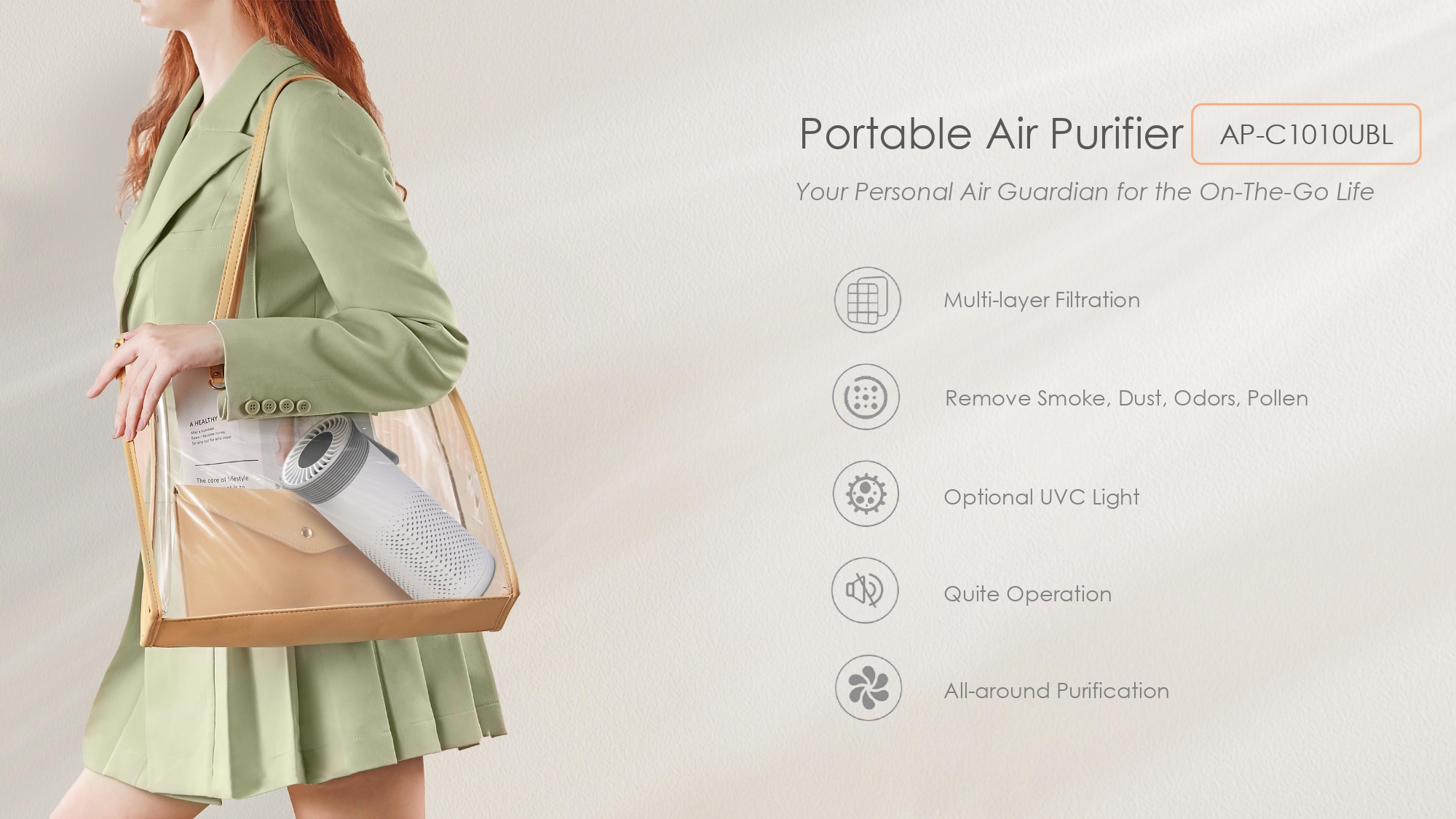 Comefresh Portable Travel Air Purifier for Car Cordless HEPA Filter Diffuser for Dust Odors AP-C1010UBL