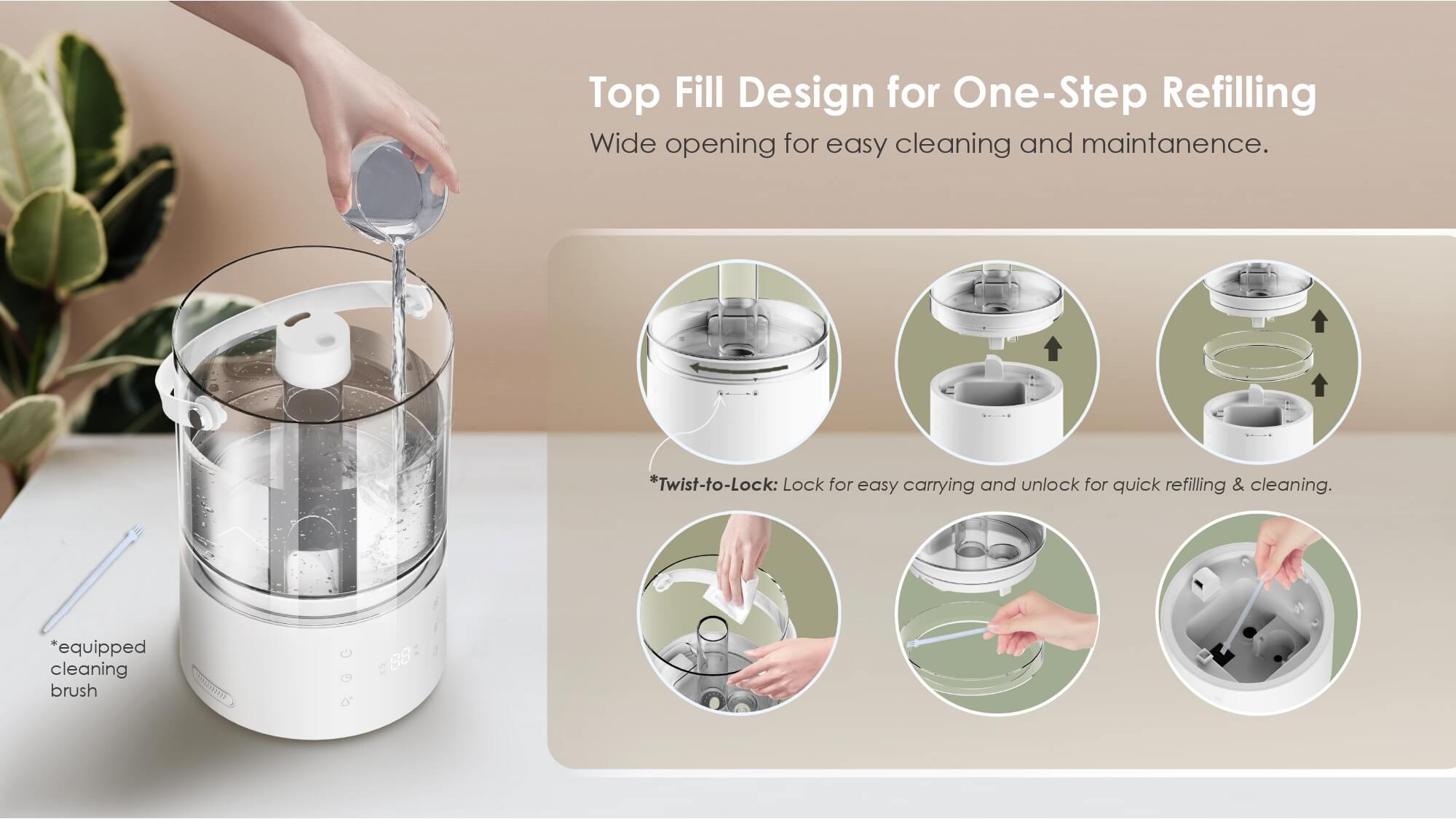 Comefresh Humidifier Quiet Diffuser humidifier гарм ва сард барои хонаи хоб CF-2429LHTUR