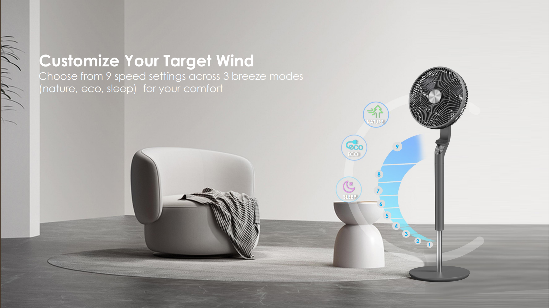 Home Standing Pedestal Fan with BLDC Motor Oscillating Floor Fan for Home Office