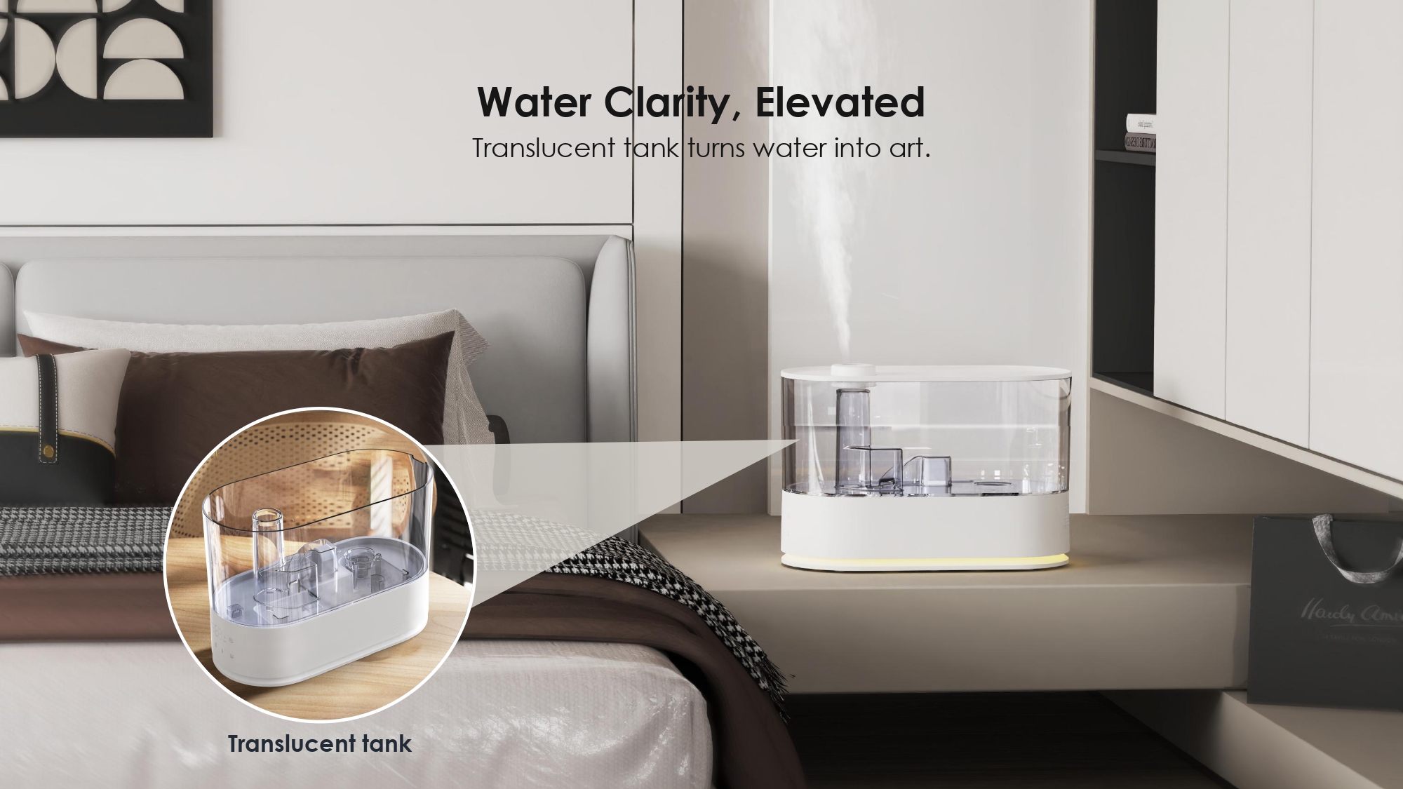 Humidificador per a habitacions grans amb temporitzador UV-C controlat per aplicació