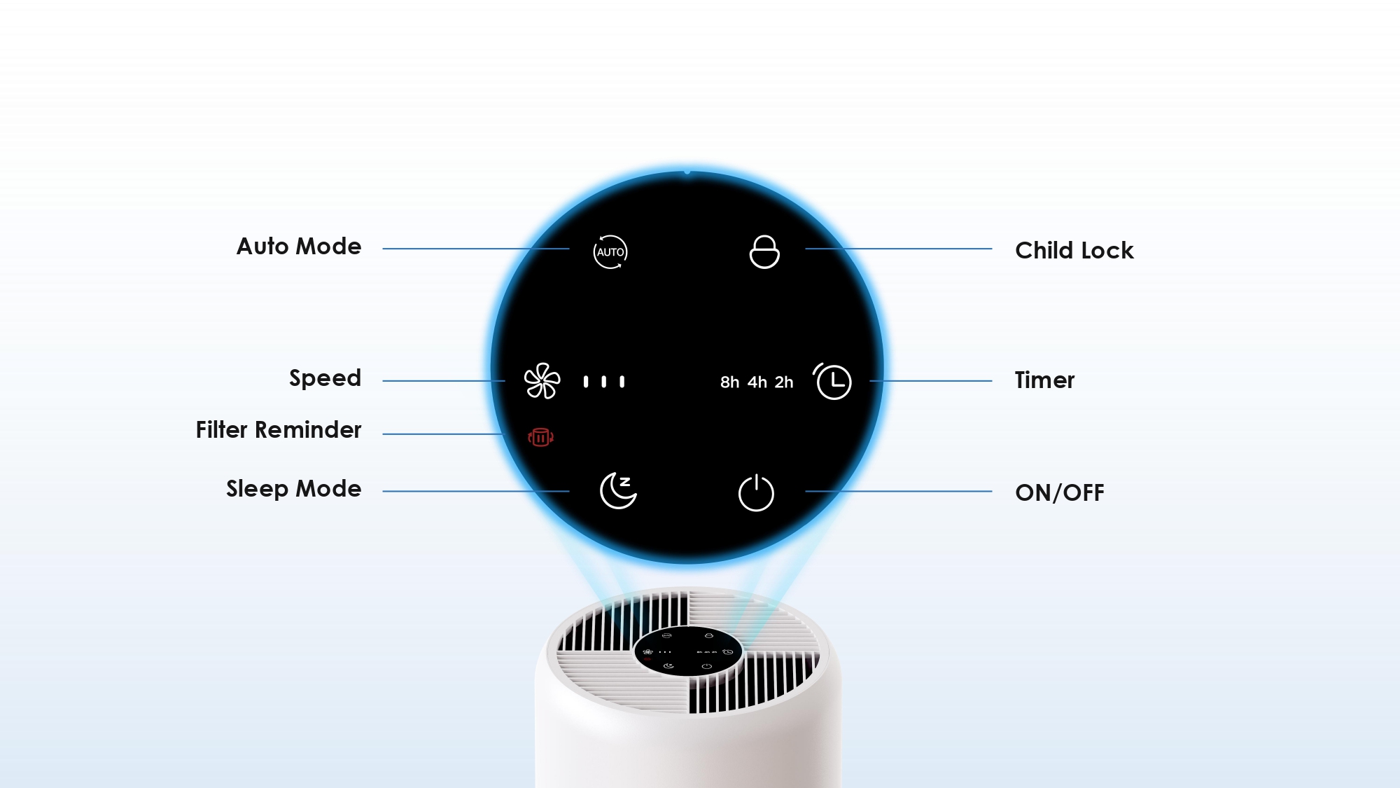 Air-Purifier-Supplier -360°-Circulation-30㎡-Coverage-Child-Lock-Low-MOQ
