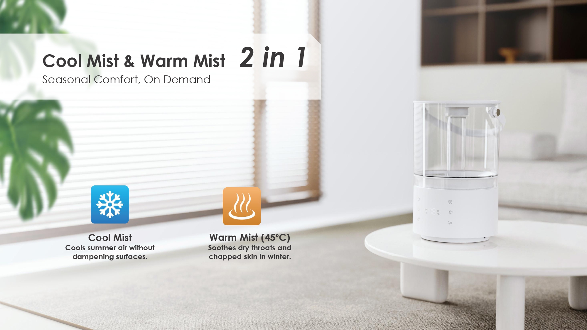 Comefresh Cool and Warm Humidifier for Office Top Fill Humidifier for Home Bedroom CF-2429LHUR