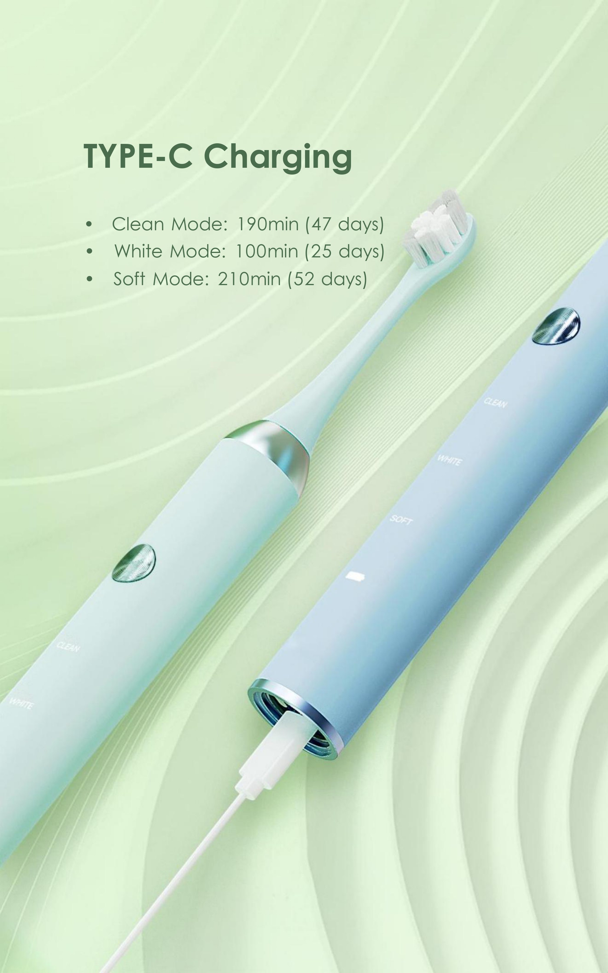 Electric Toothbrush Supplier Soft Dupont Bristles, 3 Modes, Type-C Charging