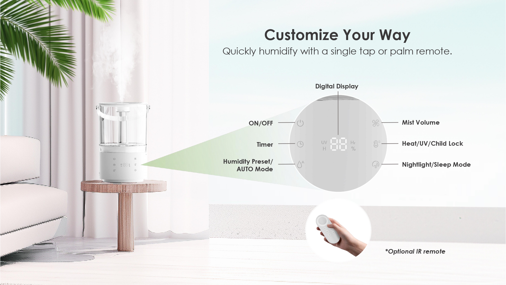 Humidifier Supplier Cool and Warm Humidifier for Office Quiet Top Fill Humidifier for Home Bedroom CF-2429LHUR