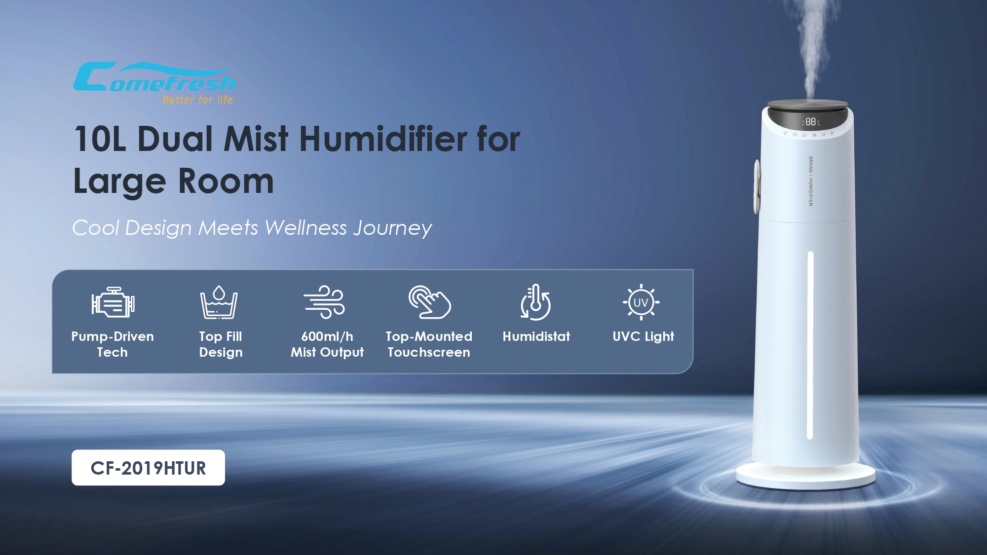 Large Capacity Humidifier 10L 600mlh Output UV-C Light Remote Included
