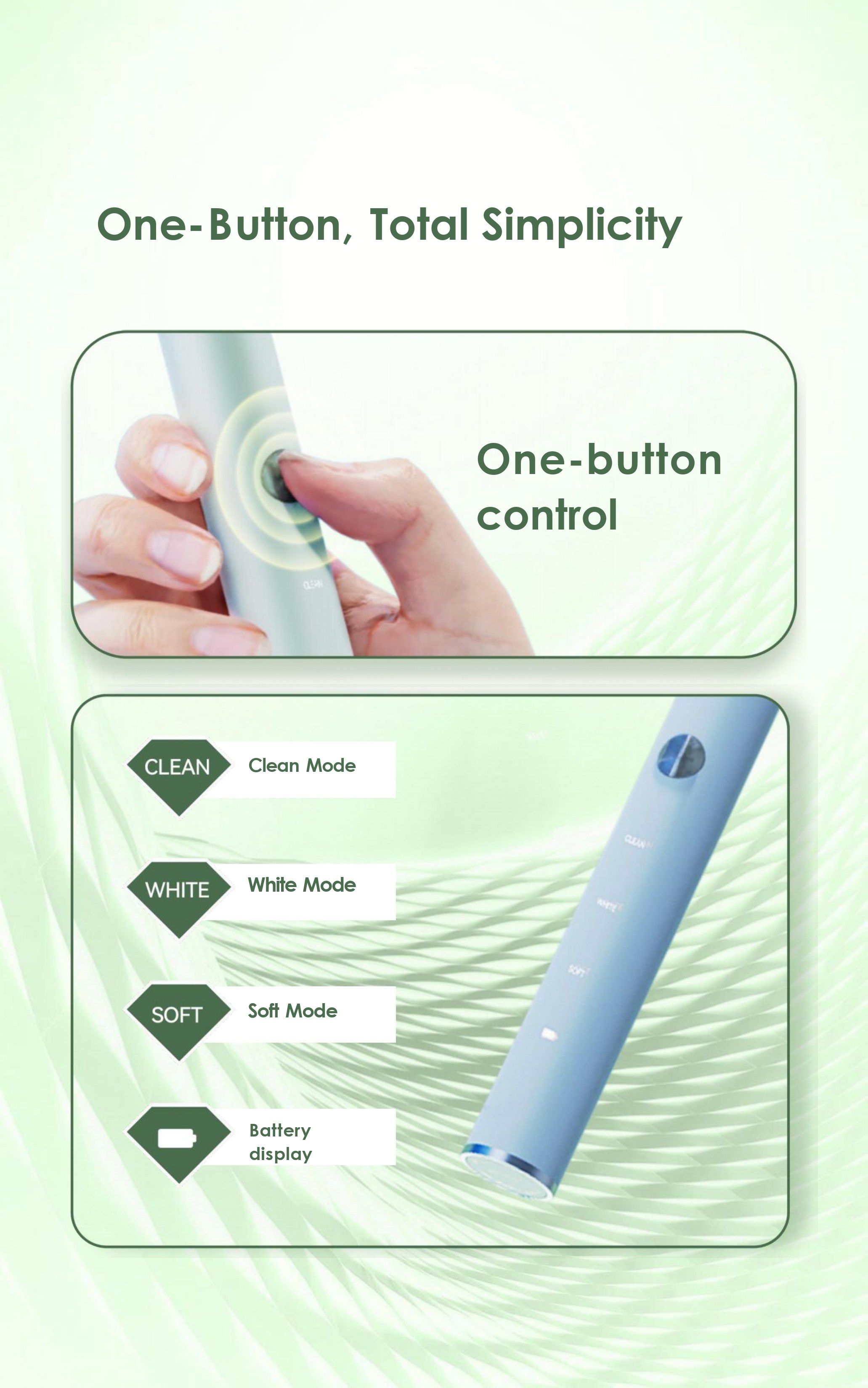 Rechargeable Toothbrush, Gentle on Gums, Effective on Plaque, Food-Grade Bristles, Low Noise