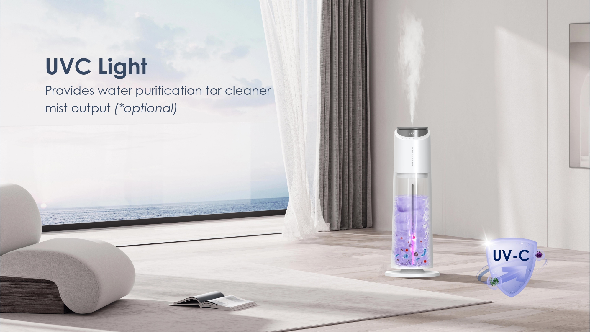 Smart Humidifier for Bedroom with Remote Humidistat for Home