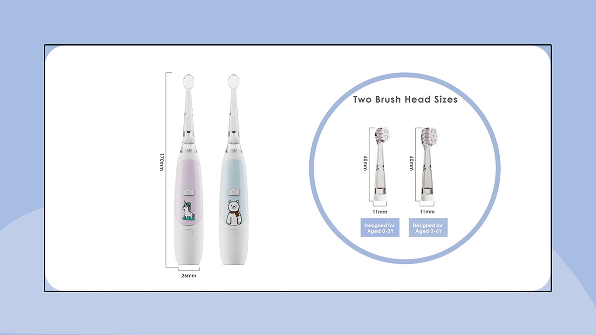 Sonic Kids Toothbrush, 150-Day Battery, 2 Brush Heads Included, IPX7 Waterproof for Bath Time