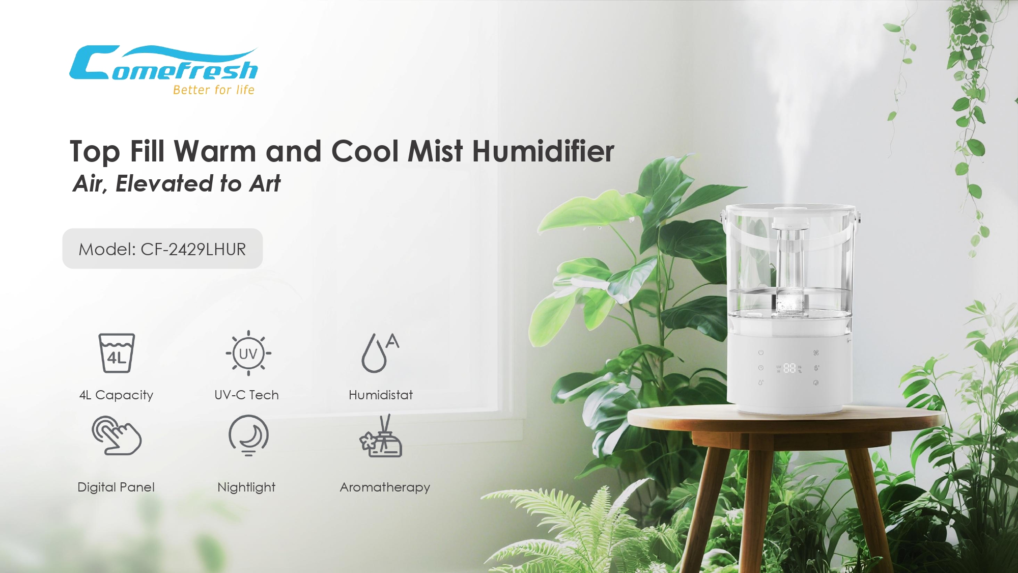 Top Fill Humidifier for Bedroom Cool and Warm Humidifier with Remote for Home CF-2429LHUR