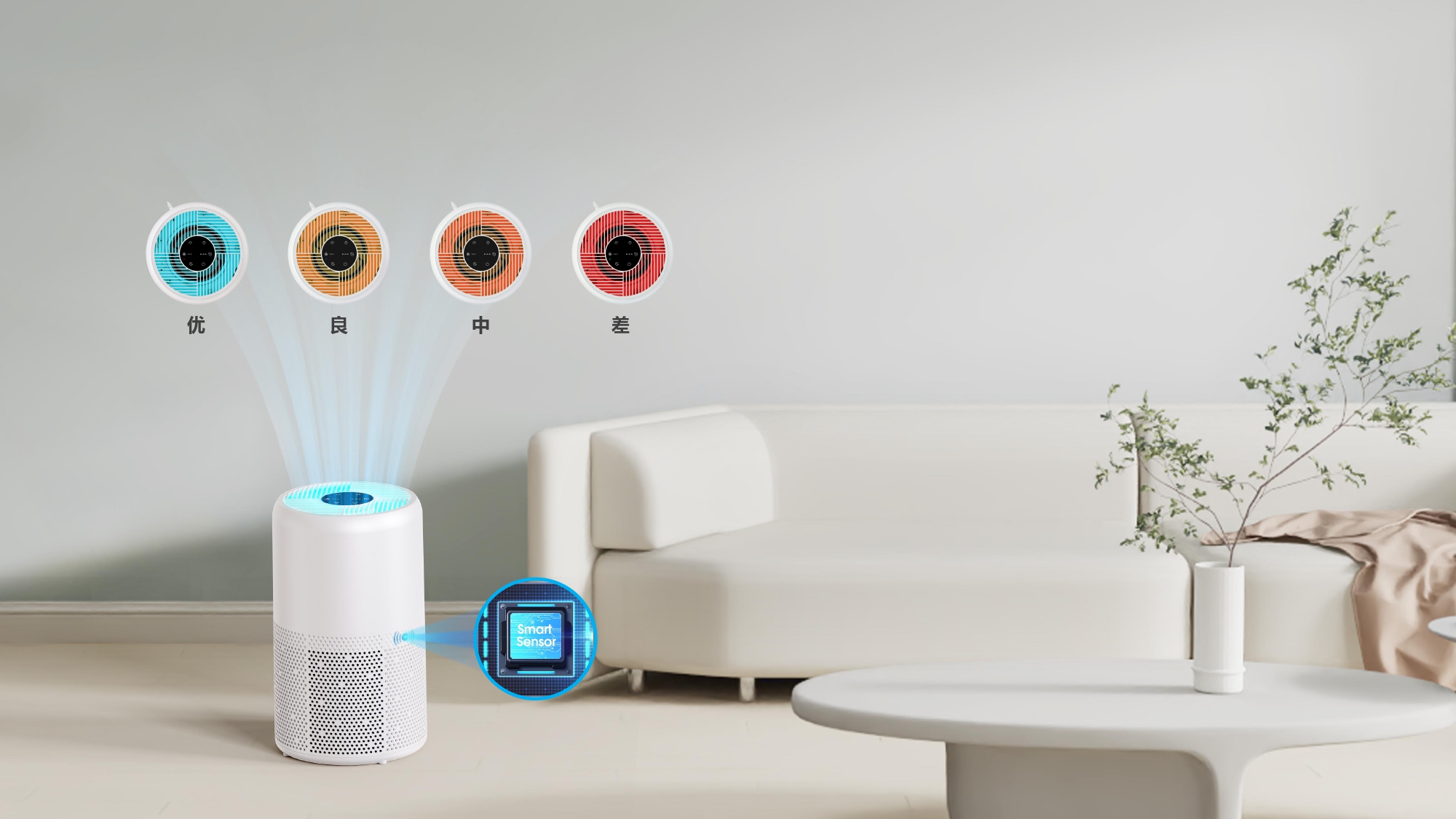 空气净化器-源头-工厂-360°-进气-自动传感器-OEM-ODM