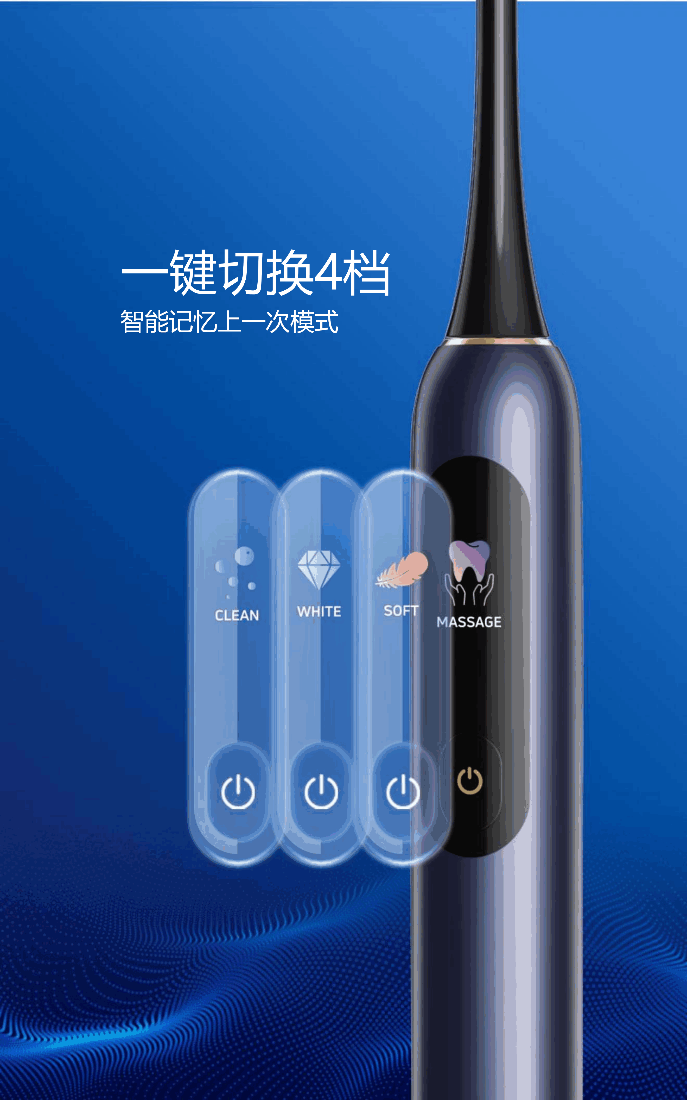成人电动牙刷 超声波牙刷 带压力传感器 36000VPM 4 种模式 IPX7 防水 AP-TA52